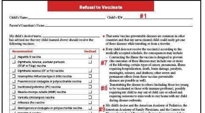 Why parents should not sign a refusal to vaccinate form